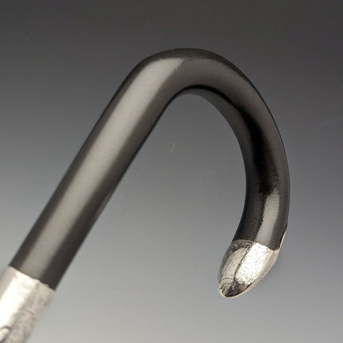 1923 British antique gentleman's cane black shaft pure silver decorative handle 93cm